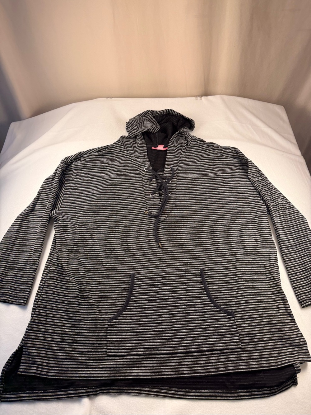 Woman Within Striped Hooded Zip-Up Sweater - Black & Gray 358